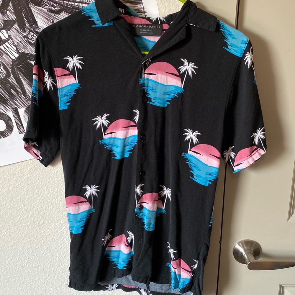 Black Button Down Shirt w/ Sunset Pattern